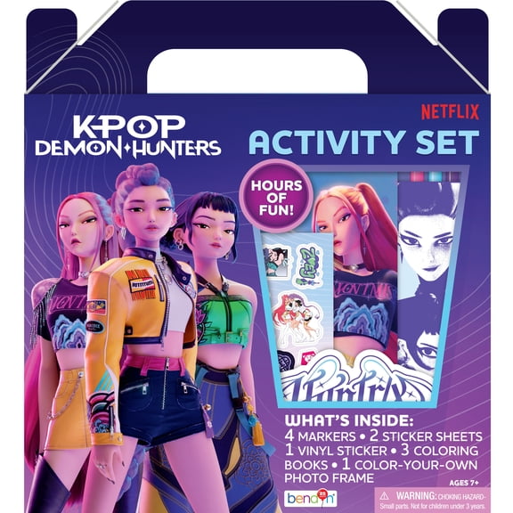 Official KPop Demon Hunters Color and Carry Activity Set - 3 Coloring Books, Stickers, Markers, Photo Frame and Fan Extras - Gifts for Tween Girls