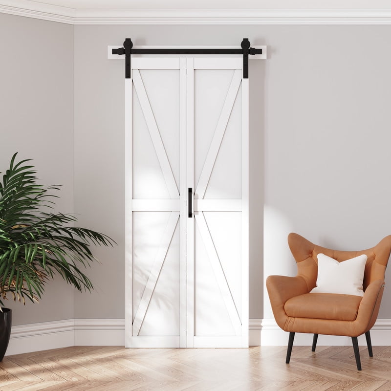 K Panel Closet Bifold Barn Door with Hardware Kit & Handle, Solid Core MDF Wood & PVC Covered Finished, White