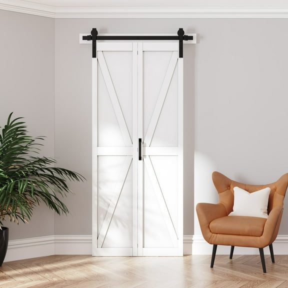 K Panel Closet Bifold Barn Door with Hardware Kit & Handle, Solid Core MDF Wood & PVC Covered Finished, White
