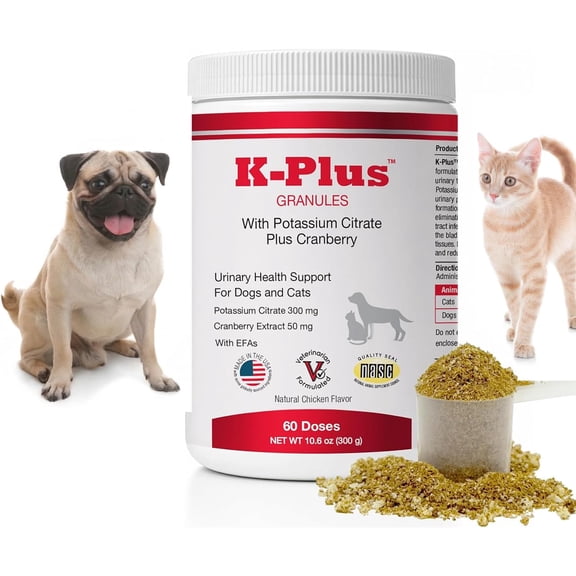 K-Plus Potassium Citrate + Cranberry Granules for Dogs & Cats Vet-Approved UTI & Bladder Health Support Helps Maintain Urinary Balance & Kidney Function Easy-to-Use Granules 60 Doses