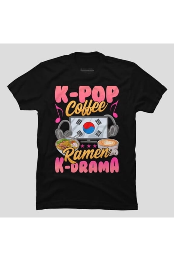 K-Pop Coffee Ramen K-Drama Korean TV Merchandise Music H12242 T-Shirt, for Men and Women, Up to Size 5XL