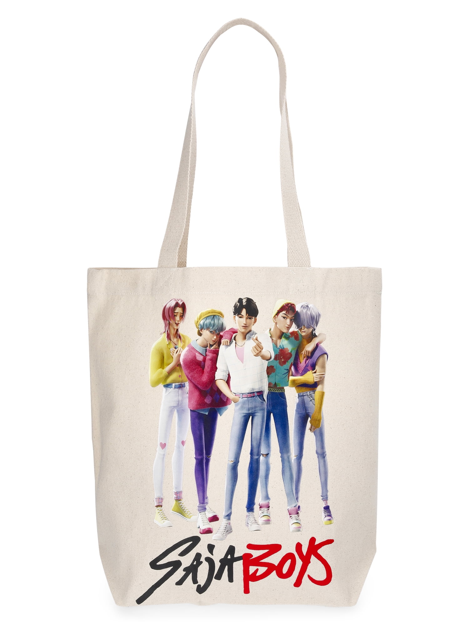 KPop Demon Hunters Women's Golden Saja Boys 13.5" Tote Bag, Natural Canvas