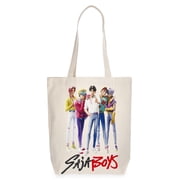 KPop Demon Hunters Women's Golden Saja Boys 13.5" Tote Bag, Natural Canvas
