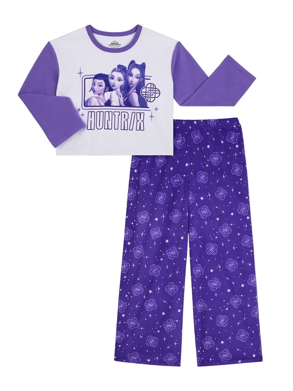 K-Pop Demon Hunter Girls Long Sleeve Sleep Top and Pants Pajama Set, 2-Piece, Sizes 6-12
