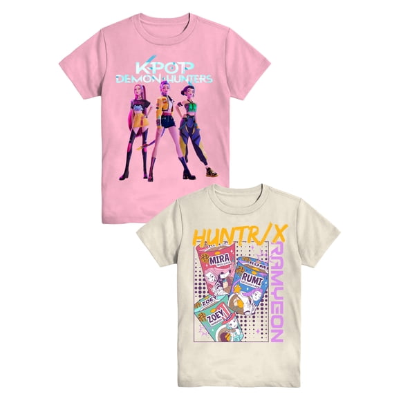 K-Pop Demon Hunters Boys' Graphic 2-Piece Set T-Shirts, Candy Pink and Light Birch, Sizes 4-18