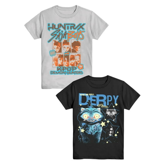 K-Pop Demon Hunters Boys' Graphic 2-Piece Set T-Shirts, Platinum Silver and Charcoal Dust, Sizes 4-18
