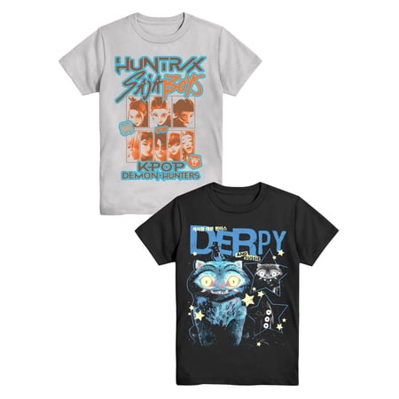 KPOP DEMON HUNTERS K-Pop Demon Hunters Boys' Graphic 2-Piece Set T-Shirts, Platinum Silver and Charcoal Dust, Sizes 4-18