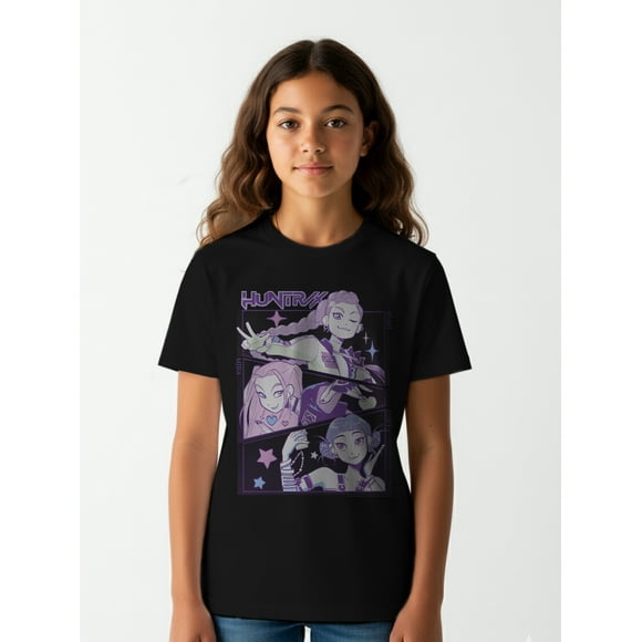 K-Pop Demon Hunters, Girls Short Sleeve T-Shirt, Huntrix Group Panels, Sizes 4-16