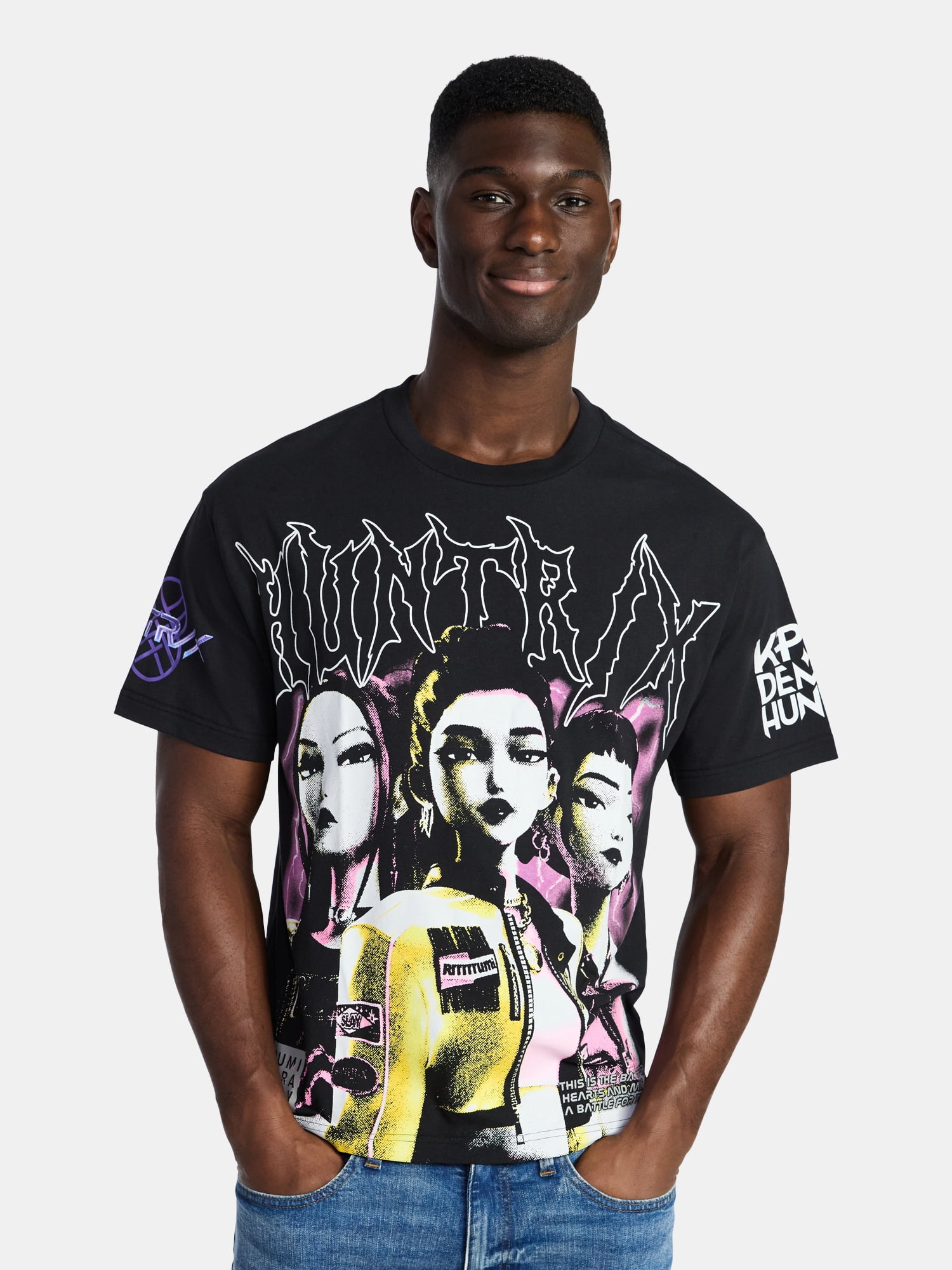 KPop Demon Hunters Men's and Big Men's Huntrix Poster Oversized Graphic Tee, Sizes XS-3XL