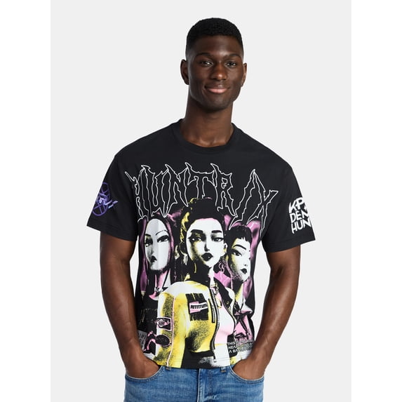 KPop Demon Hunters Men's and Big Men's Huntrix Poster Oversized Graphic Tee, Sizes XS-3XL