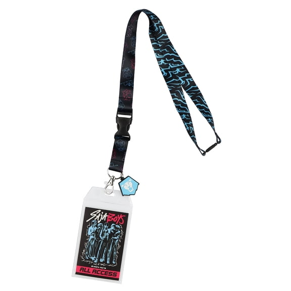 K-Pop Demon Hunters Saja Boys Concert Clear ID Badge Holder Breakaway Lanyard with Lion Logo Rubber Charm