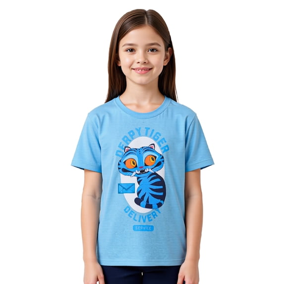 K-Pop Demon Hunters T-Shirt Girls' Derpy Tiger Delivery Service Short Sleeve Tee