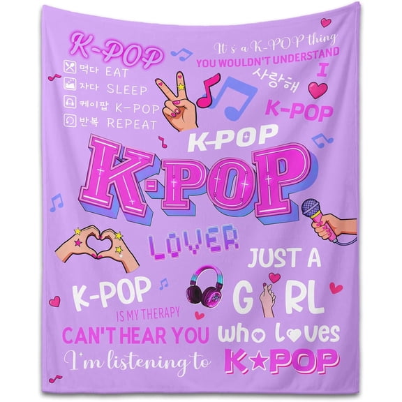 K-Pop Fan Blanket Soft Flannel Throw for Teens Adults Multi-Purpose Gifts Christmas Birthday Use, 50x60in