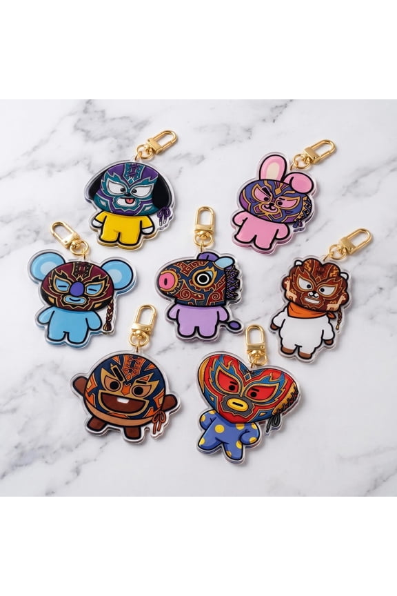 K-Pop Group Lucha Libre Acrylic Keychain Funny Wrestling Mask Cute Army Fan Gift, random 1 pack
