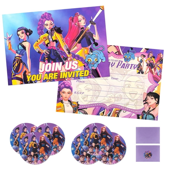 K-Pop Party Invitations, Birthday Invitations, With Envelopes and Invitation Card/Envelope Stickers, 20 Invitations, Design B
