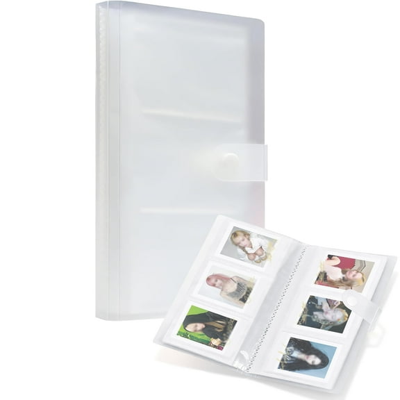 96-Pocket Portable PVC Photocard Album 3.6x2.6in Semi-Transparent Snap Closure Fits Polaroid Mini Wallet-Size Photos K-Pop Baseball Basketball Cards