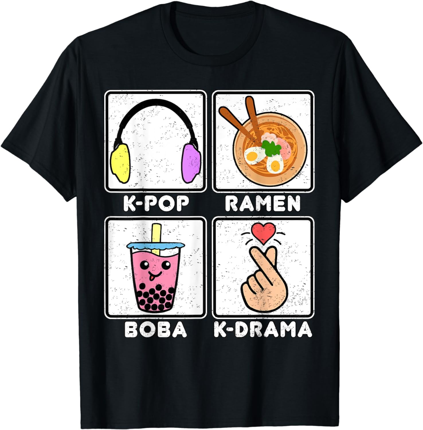 KPop Ramen Boba KDrama Bubble Tea Cute Kawaii Korean Heart TShirt