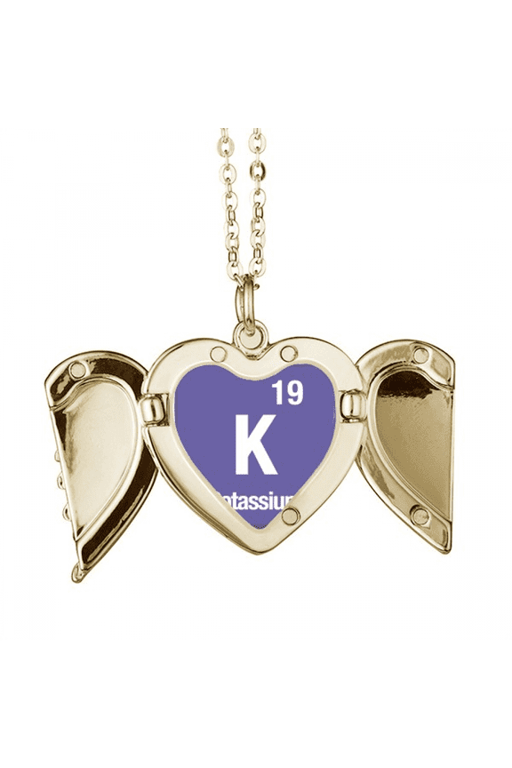 K Potassium Checal Element chem Folded Wings Peach Heart Pendant Necklace