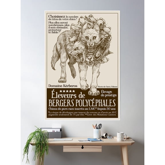 Kã©Rberos (Polycephalic Shepherds) Poster Wall Art, Modern Wall Decor For Living Room Bedroom, 8x12 UNFRAMED