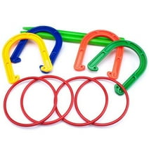 K-Roo Sports 2-in-1 Horseshoes & Ring Toss Game Set, Indoor & Outdoor Fun