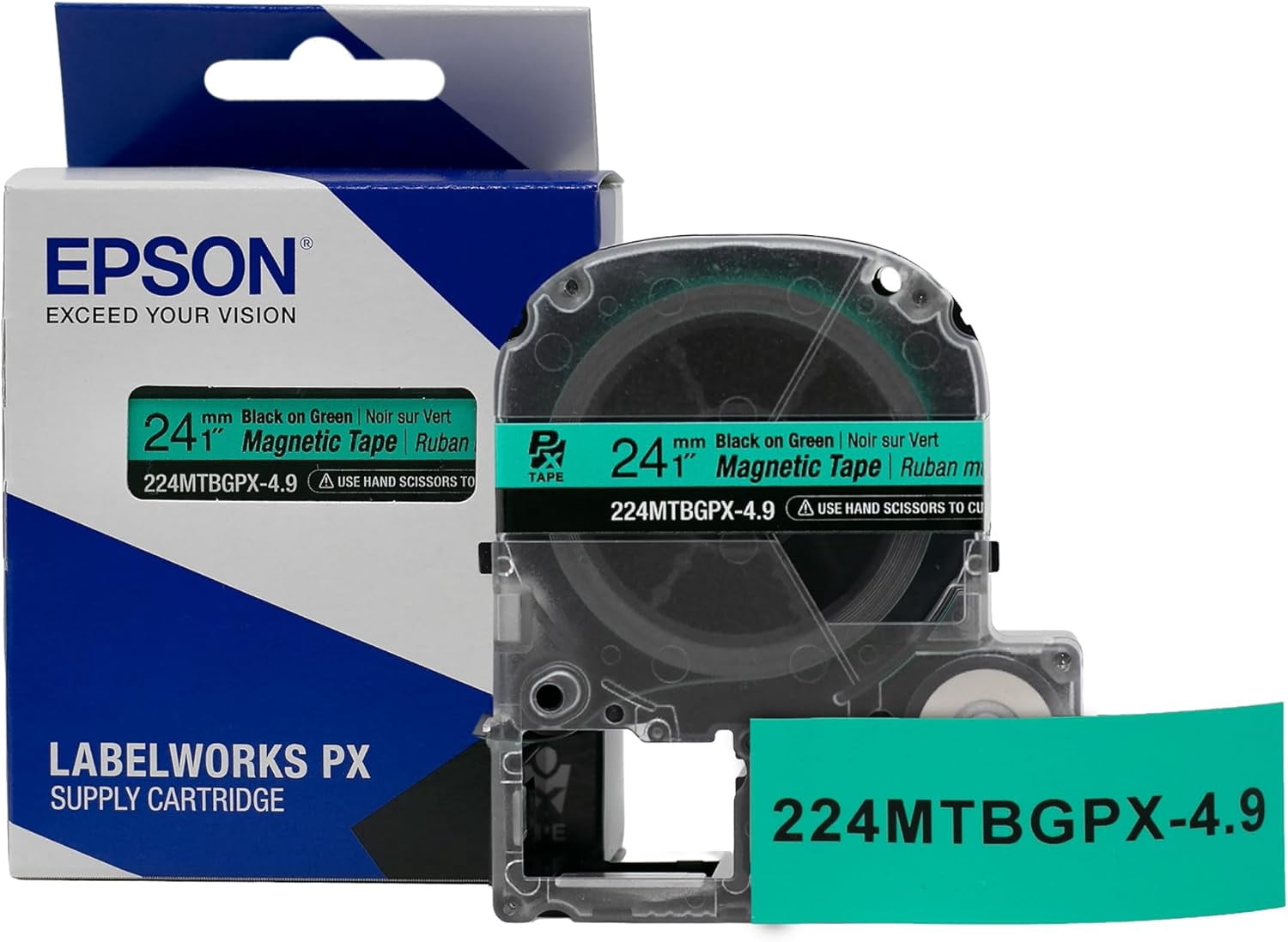 Epson LABELWORKS 224MTBGPX-4.9 - Black on Green Magnetic Label Maker ...