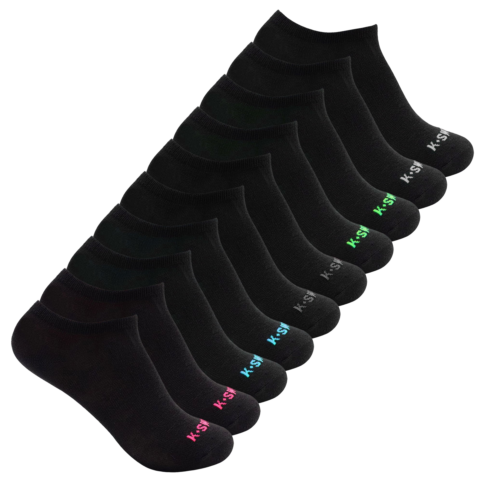 K-SWISS Low-cut Sports Running Cushioned Athletic Socks for Women, 10-Pack  (Black)