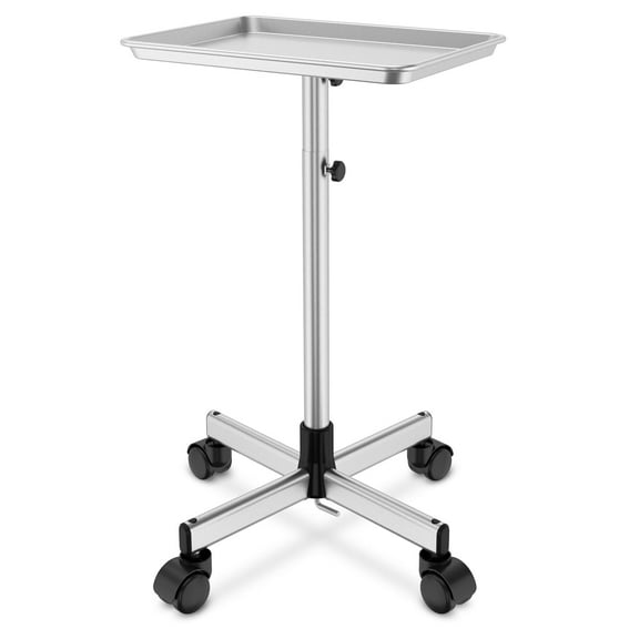 K-Salon Tray Cart, Premium Aluminum Tattoo Tray Rolling Trolley, Adjustable Height, Easy to Clean (Sliver)