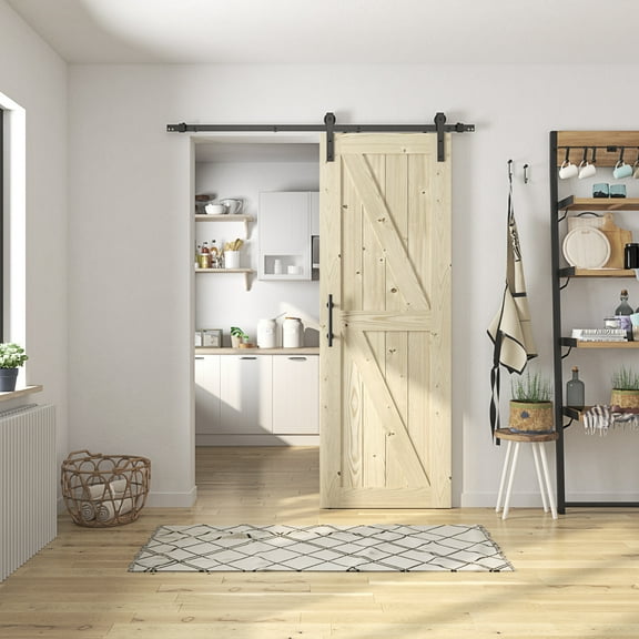 K Series 42in. x 84in. Knotty Wood Unfinished Sliding Barn Door With Hardware Kit