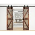 thumbnail image 1 of K Series 48in. X 84in. Brown/Walnut Finished DIY Knotty Pine Wood Double Sliding Barn Door With Hardware Kit, 1 of 4