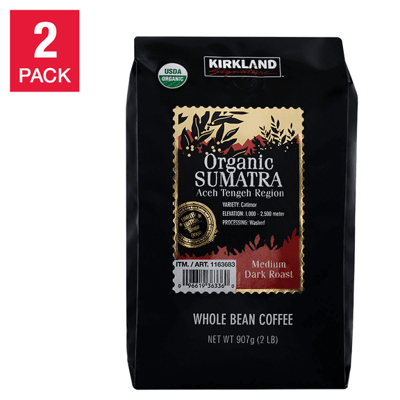 K Signature Organic Sumatra Whole Bean Coffee, 2 Lbs, 2-Pack