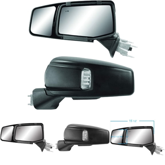 K Source 80930 Custom Fit Towing Mirror for 2019-2024 Silverado 1500, Sierra 1500, Black Plastic, Clip-On, Left & Right