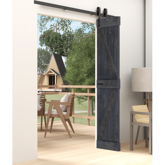 K Style 24 in. x 84 in. ( 12in x 84in x 2Panels ) Carbon Gray Finished Solid Wood Bi-Fold Barn Door with 3.3ft Hardware Kit -Assembly Needed