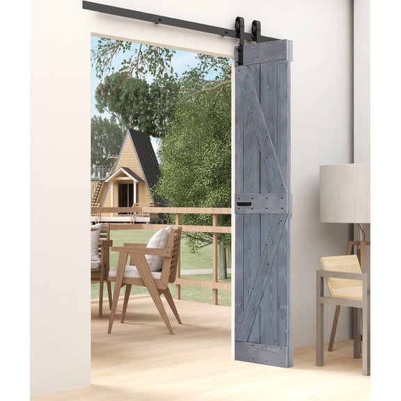 K Style 24 in. x 84 in. (12in x 84in x 2Panels) Dark Gray Solid Wood Bi-Fold Barn Door with 3.3ft Hardware Kit -Assembly Needed