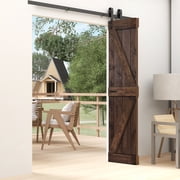 K Style 24 in. x 84 in.  12in x 84in x 2Panels  Kona Coffee Solid Wood Bi-Fold Barn Door with 3.3ft Hardware Kit -Assembly Needed