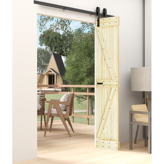 K Style 24 in. x 84 in.(12in x 84in x 2Panels) Unfinished Solid Wood Bi-Fold Barn Door with 3.3ft Hardware Kit -Assembly Needed