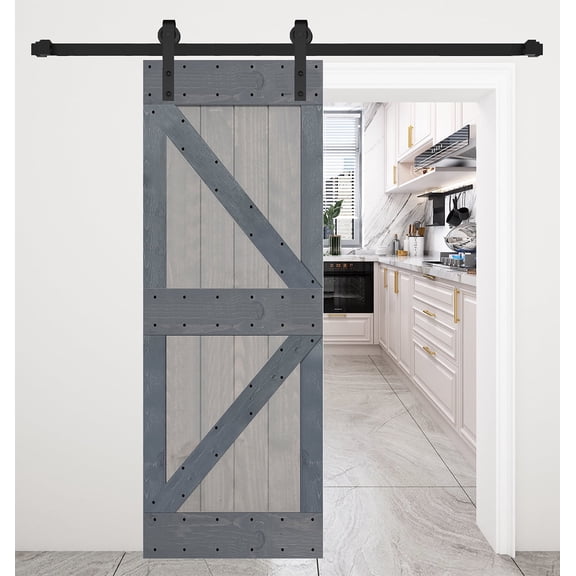 K Style 28 in. x 84 in. French Gray/Dark Gray Finished DIY Solid Wood Sliding Barn Door Slab