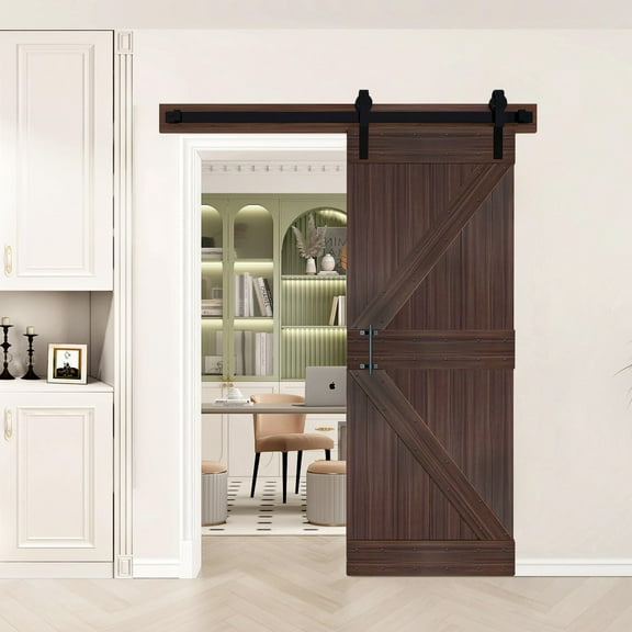 K Style 30in x 84in Solid Core Interior Sliding Barn Door Espresso Finished with 5ft Hardware Track-Easy Assembly Required
