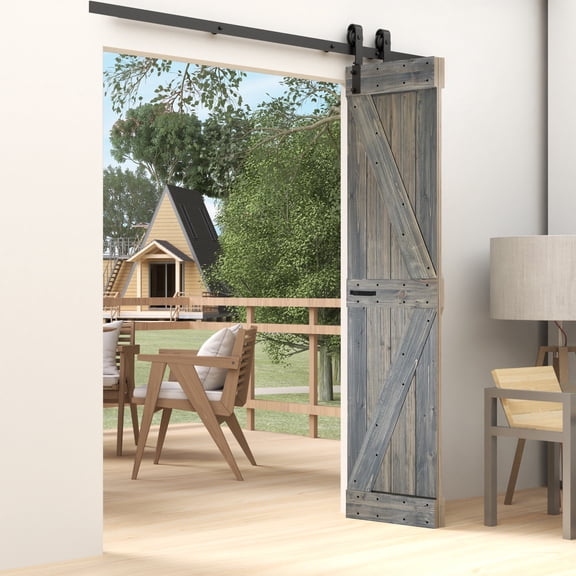 K Style 36 in. x 84 in.(18in x 84in x 2Panels) Aged Barrel Finished Solid Wood Bi-Fold Barn Door with 3.3ft Hardware Kit -Assembly Needed