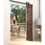 K Style 36 in. x 84 in.18in x 84in x 2Panels Dark Walnut Finished Solid Wood Bi-Fold Barn Door with 3.3ft Hardware Kit -Assembly Needed