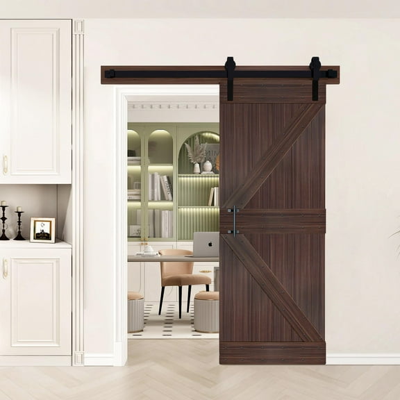 K Style 36in x 84in Solid Core Interior Sliding Barn Door Espresso Finished with 6.6ft Hardware Track-Easy Assembly Required