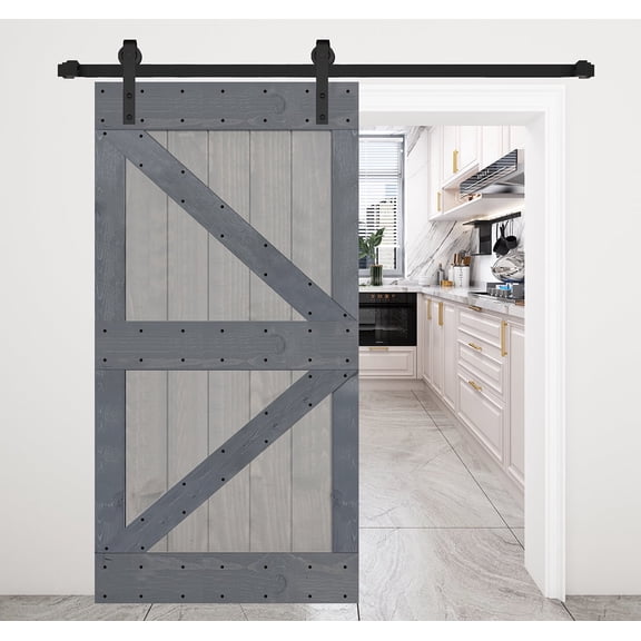 K Style 42 in. x 84 in. French Gray/Dark Gray Finished DIY Solid Wood Sliding Barn Door Slab