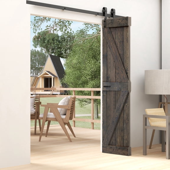 K Style 48 in. x 84 in. (24in x 84in x 2panels ) Smokey Gray Solid Wood Bi-Fold Barn Door with 4.3ft Hardware Kit -Assembly Needed