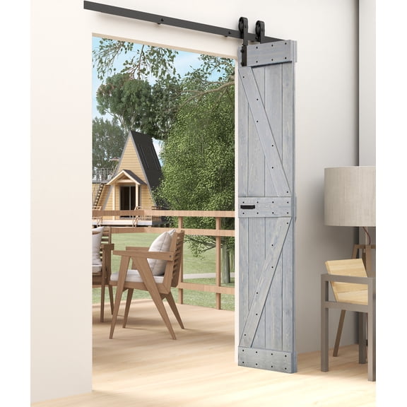K Style 48in. x 84in. ( 24in x 84in x 2panels ) French Gray Finished Solid Wood Bi-Fold Barn Door with 4.3ft Hardware Kit - Assembly Needed