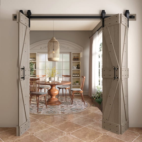 K Style 60in x 84in (15in x 84in x 4panels) Solid Core Interior Sliding Bifold Door Oatmeal Finished with Two 3.3ft Hardware Track-Easy Assembly Required