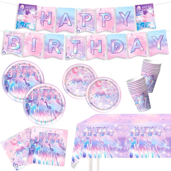 K-Style Hunters Birthday Party Decorations - All-in-One Party Supplies Set for 24 Guests with Plates, Cups, Napkins, Banner, Balloons, Tablecloth & Cake Toppers