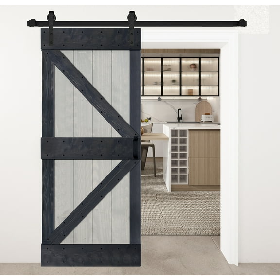 K Style Series 36 in. x 84 in. French Gray/Carbon Gray Finished DIY Solid Wood Sliding Barn Door With Installation Hardware Kit - Assembly Required