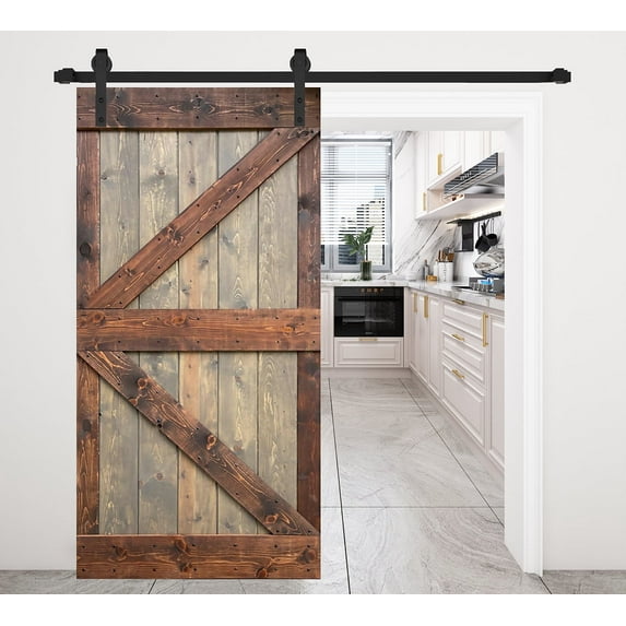 K Style Series 42in.X 84in.Brown/Walnut Finished DIY Solid Wood Sliding Barn Door Slab - Hardware Track NOT Included