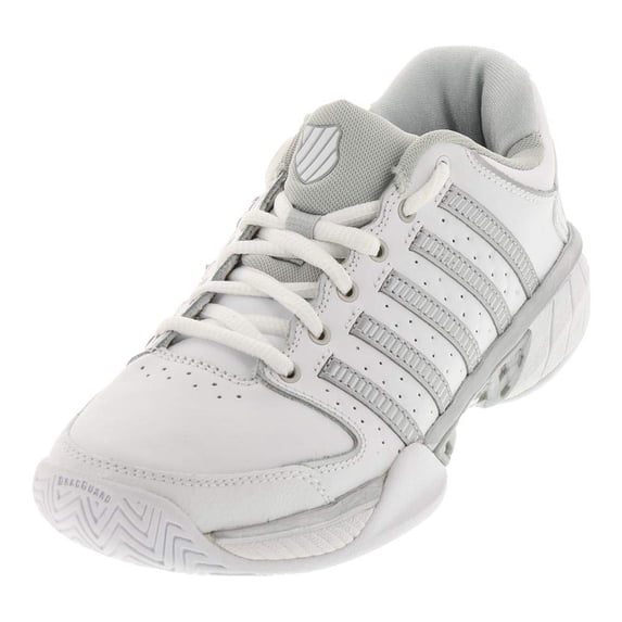 K-Swiss Hypercourt Express Leather Womens Tennis Shoe (7 M US, White/Silver/Glacier Grey)