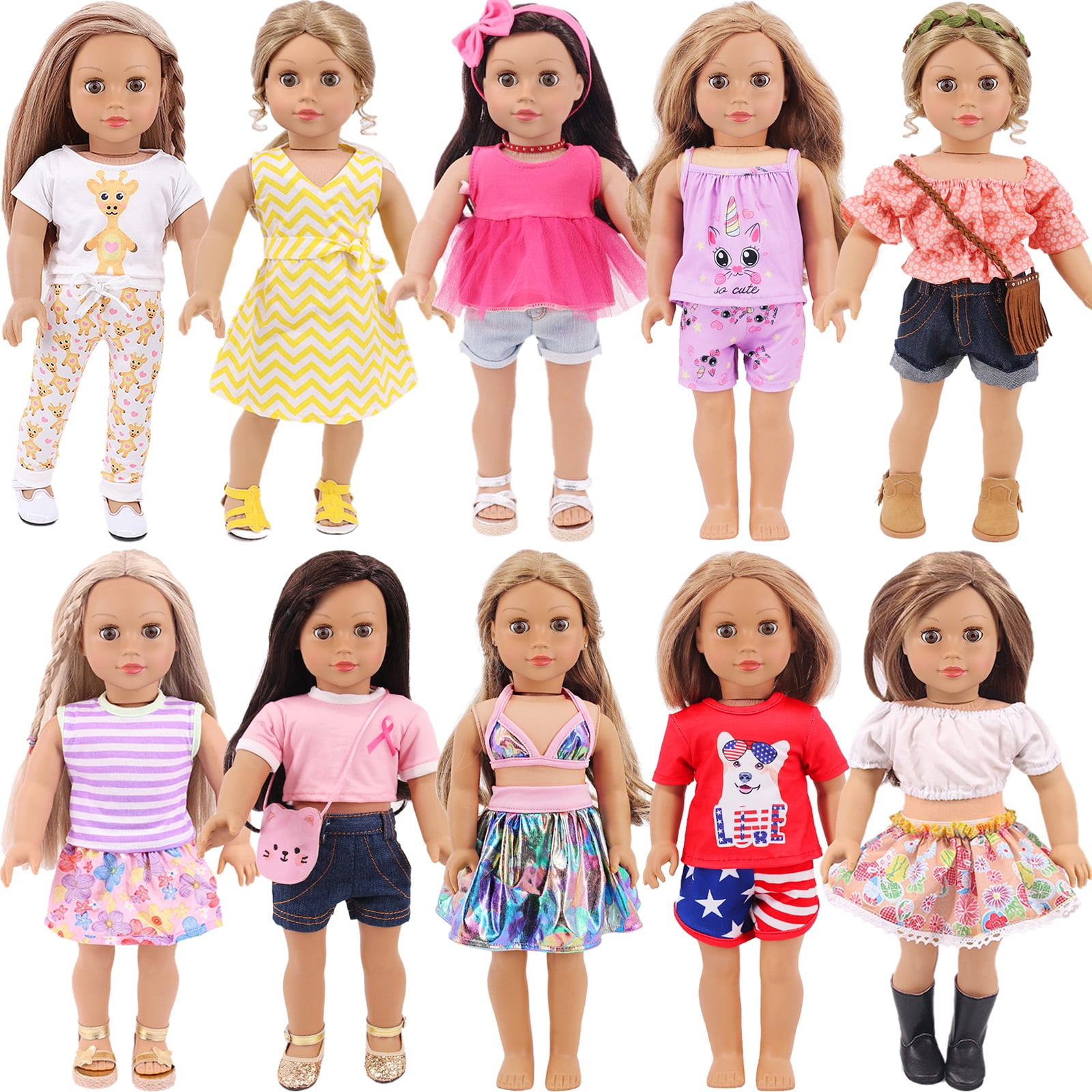 K.T. Fancy 10 Sets American 18 Inch Doll Clothes and Accessories Include Doll Clothing Dress Swimsuits Fit for 18 inch Dolls (No Doll) Christmas Gift