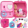 thumbnail image 1 of K.T.Fancy 7 PCS American 18 inch Dolls Bag Carrier Set and Accessories Including 18 Inch Doll Clothes, Shoes, Sunglasses, Doll Backpack and Toy Unicorn, 1 of 7